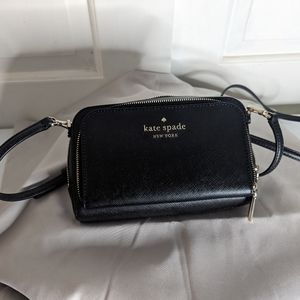 Kate Spade Staci Dual Zip Around Crossbody Leather Clutch Pouch Black WLR00410